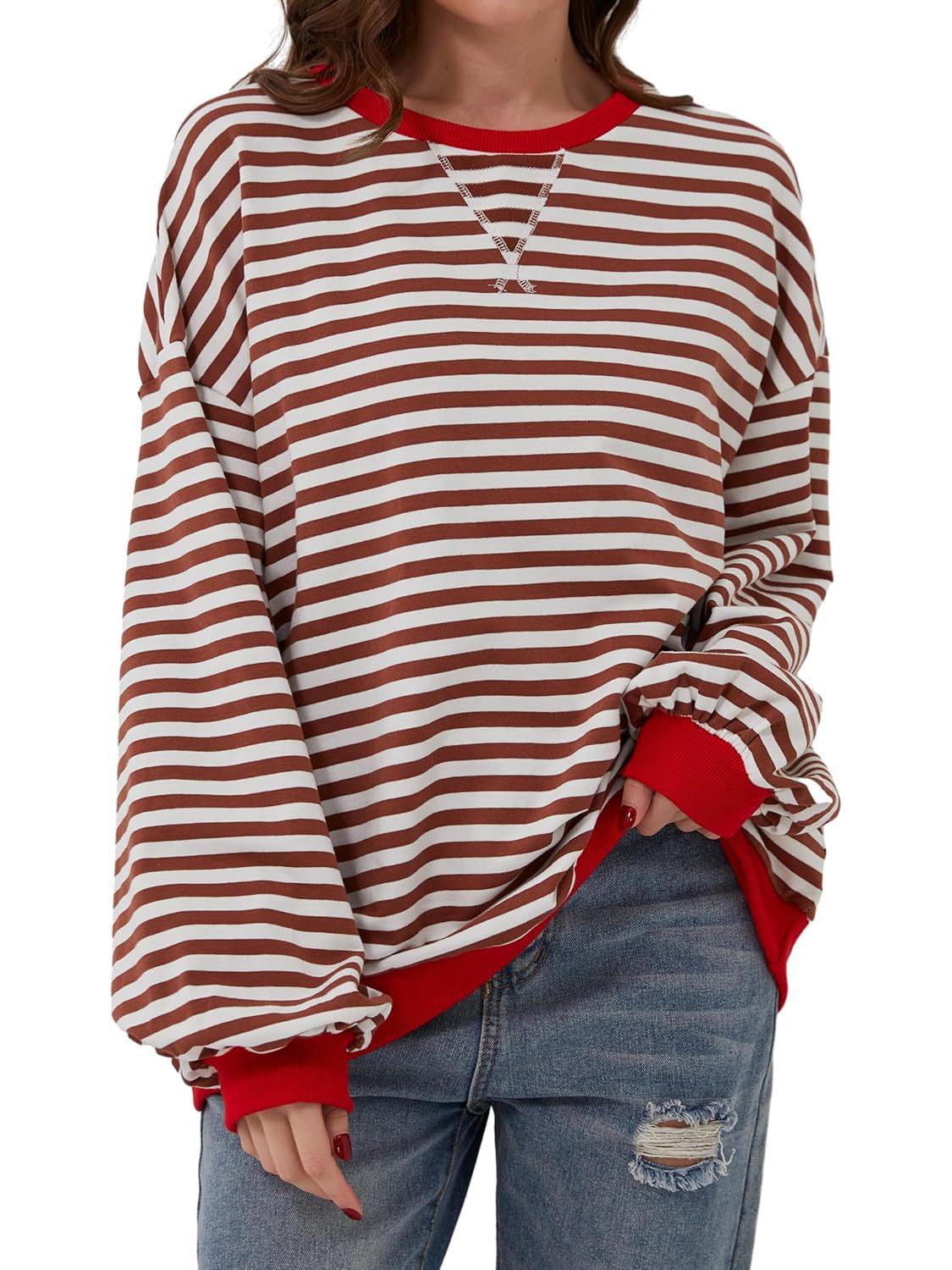 

Жіночий повсякденний світшот у смужку осінь/зима 2024 року вільного крою L кавовий