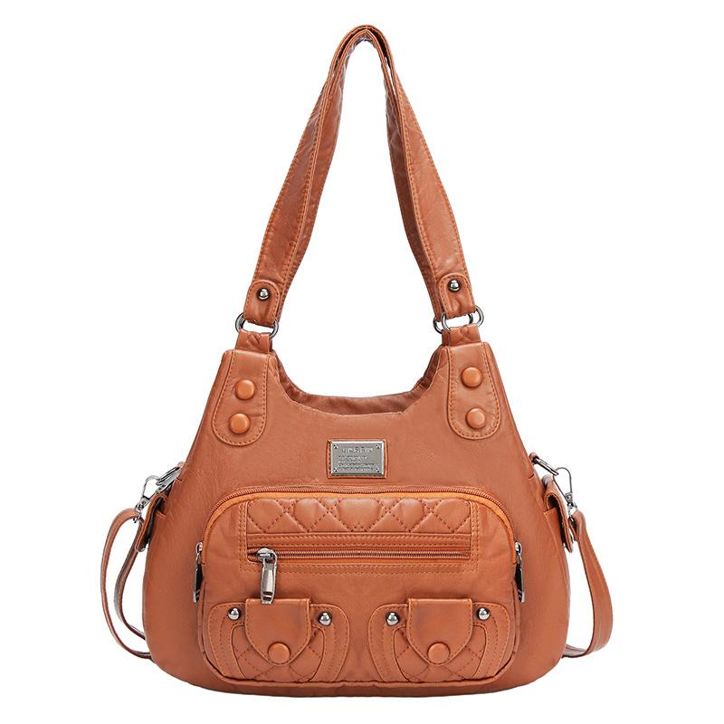 Retro Damenhandtasche, großes Fassungsvermögen, modische und vielseitige Handtasche, einfache gewaschene weiche Leder-Muttertasche, Schultertasche.