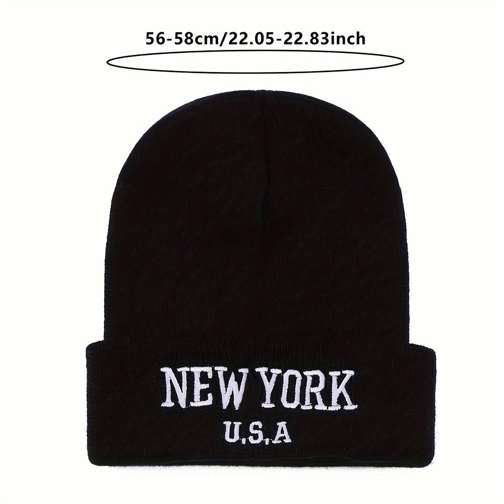 Unisex New York Embroidered Beanie - Acrylic Knit Hat For Fall/Winter, Lightweight Stretch Cap For Urban Style, Machine Washable
