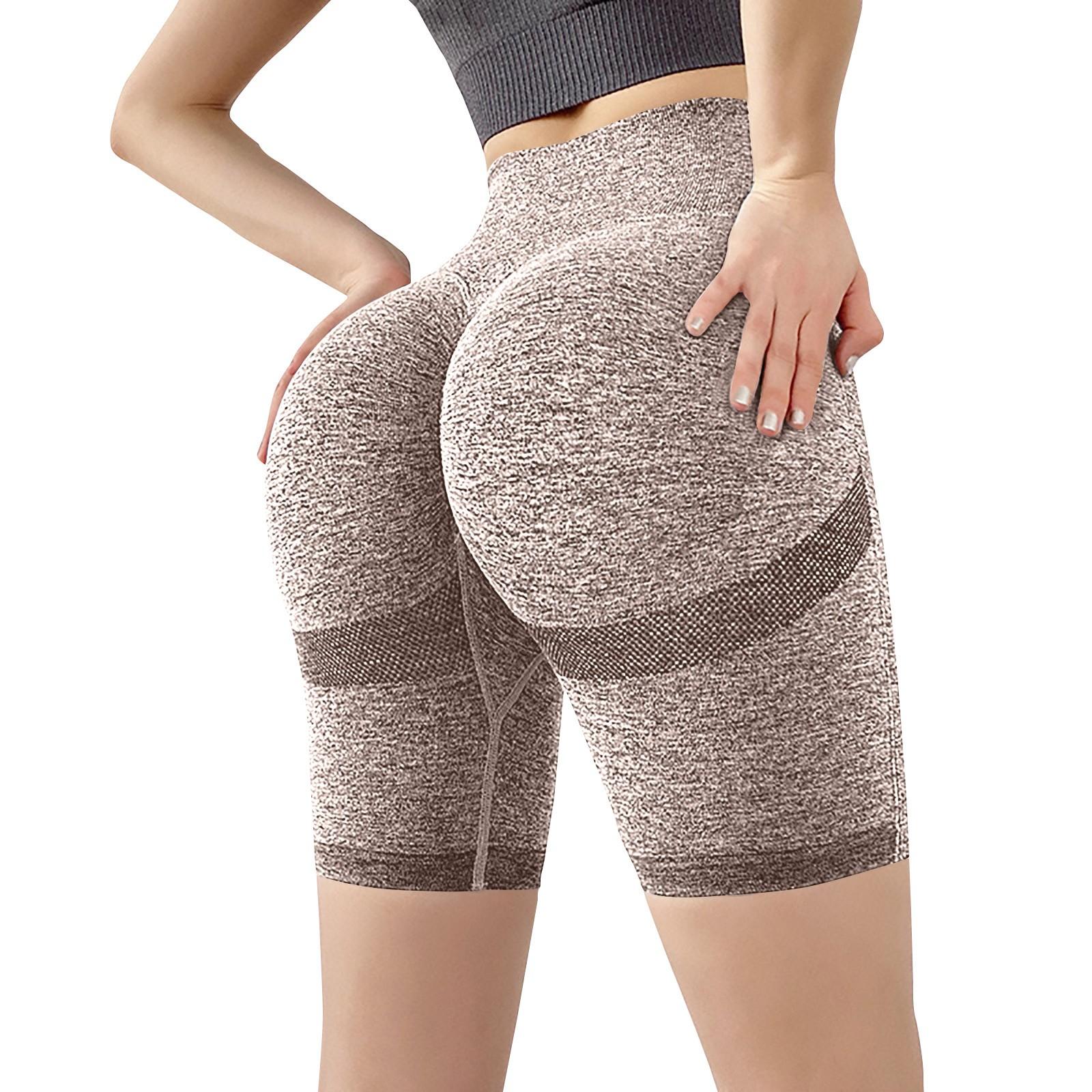 

Женские шорты для йоги, высокая талия для фитнеса 5/4, дышащие и эластичные ягодицы персикового цвета, обтягивающие и быстросохнущие брюки для йоги для женщин L кофейный