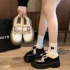 Retro fashion velvet loafers women's 2025 new winter velvet warm cotton shoes platform British style small leather shoes