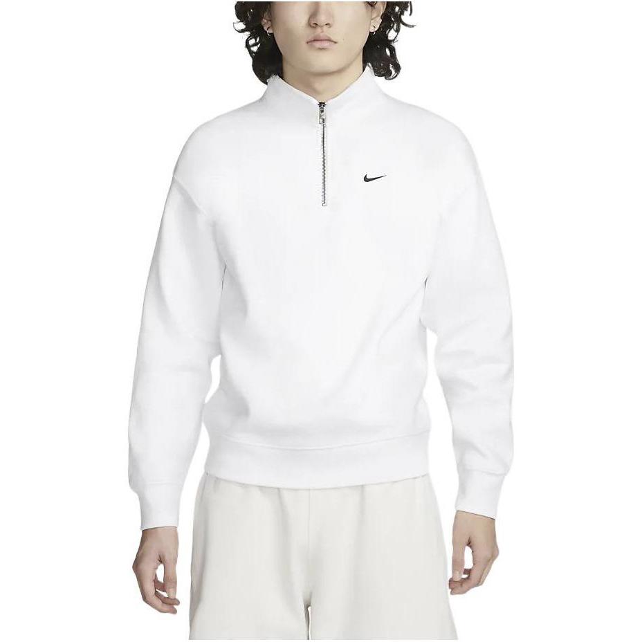 Nike Solid Logo Half-Zip Long Sleeve Sweatshirt Men Tops White DQ5210-100