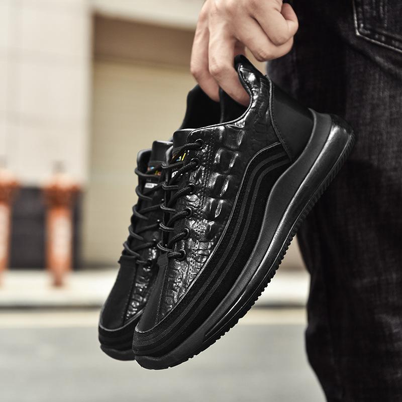 Leather shoes autumn casual sports crocodile pattern leather surface waterproof non-slip plain surface breathable shoes