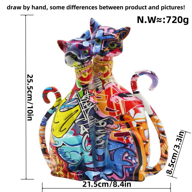 Nordic Style Graffiti Cat Figurine Resin Decor Living Room Home Office Gift
