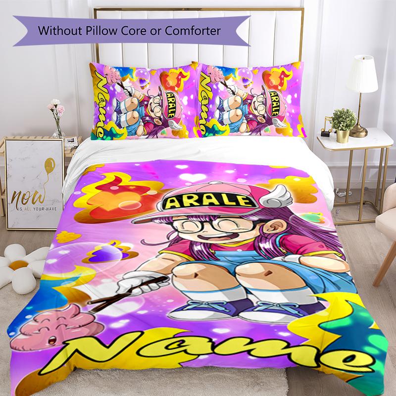 3pcs Custom Name Arale Norimaki Bedding Set Duvet Cover Closure Includes 1 Duvet Cover & 2 Pillowcases for All Seasons Bedroom Decor
