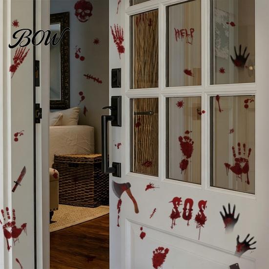 Immersive Horror Party Supplies Halloween Stickers, with Spooky Handprints Footprints Printed, PVC Scary Footprint Decals Self-adhesive Decals,