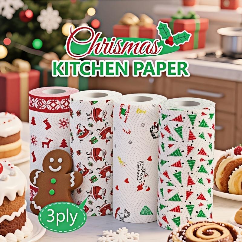 1/4rolls Christmas Kitchen Paper, Thickened Three-Layer Roll Paper, Disposable Kitchen Cleaning Wet and Dry Dual-Purpose