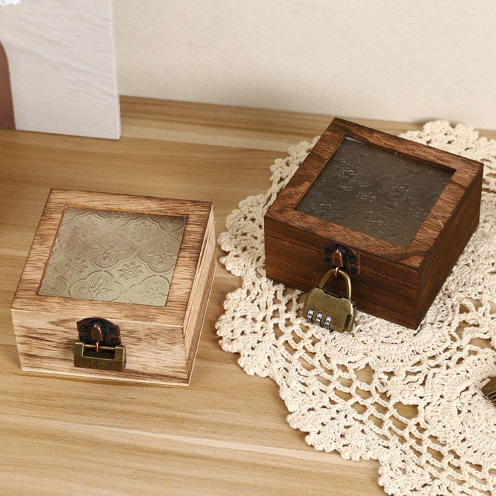 With Lock Vintage Jewelry Organizer Frosted Glass Treasure Decorative Box Home Decoration