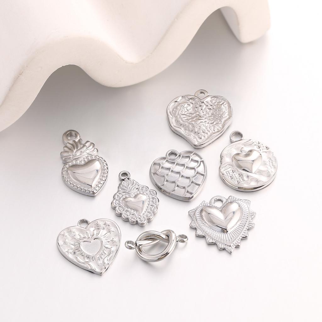 3Pcs Sweet Heart Charms Stainless Steel 3D Lucky Sacred Heart Pendants Handmade Jewelry Making Accessories DIY Necklace Earrings