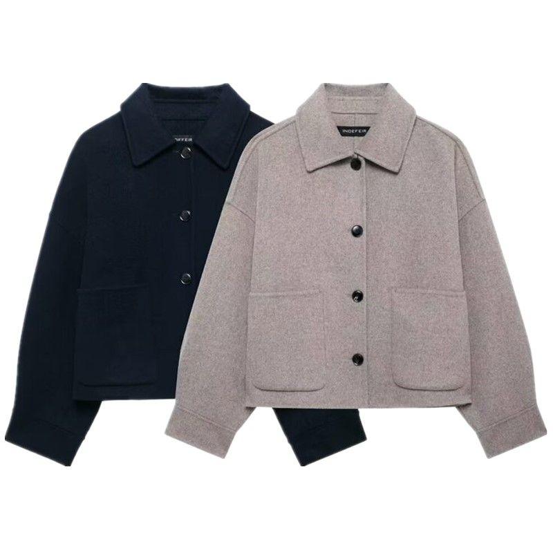 Fashion Style 2024 Fall and Winter New Women's Clothing Easiest for Match Slim Looking Wool Blended Double-Sided Casual Outwear 7522241