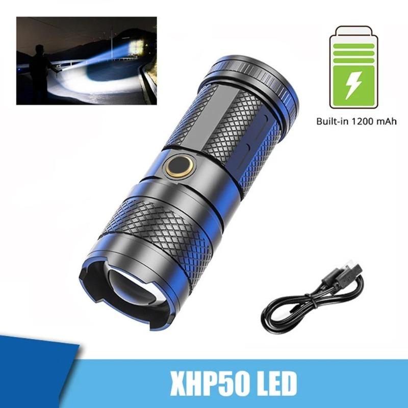Powerful LED Flashlight Camping Torch ABS + Plastic Material Telescopic Zoom With Tail COB Floodlight Multiple Lighting Modes