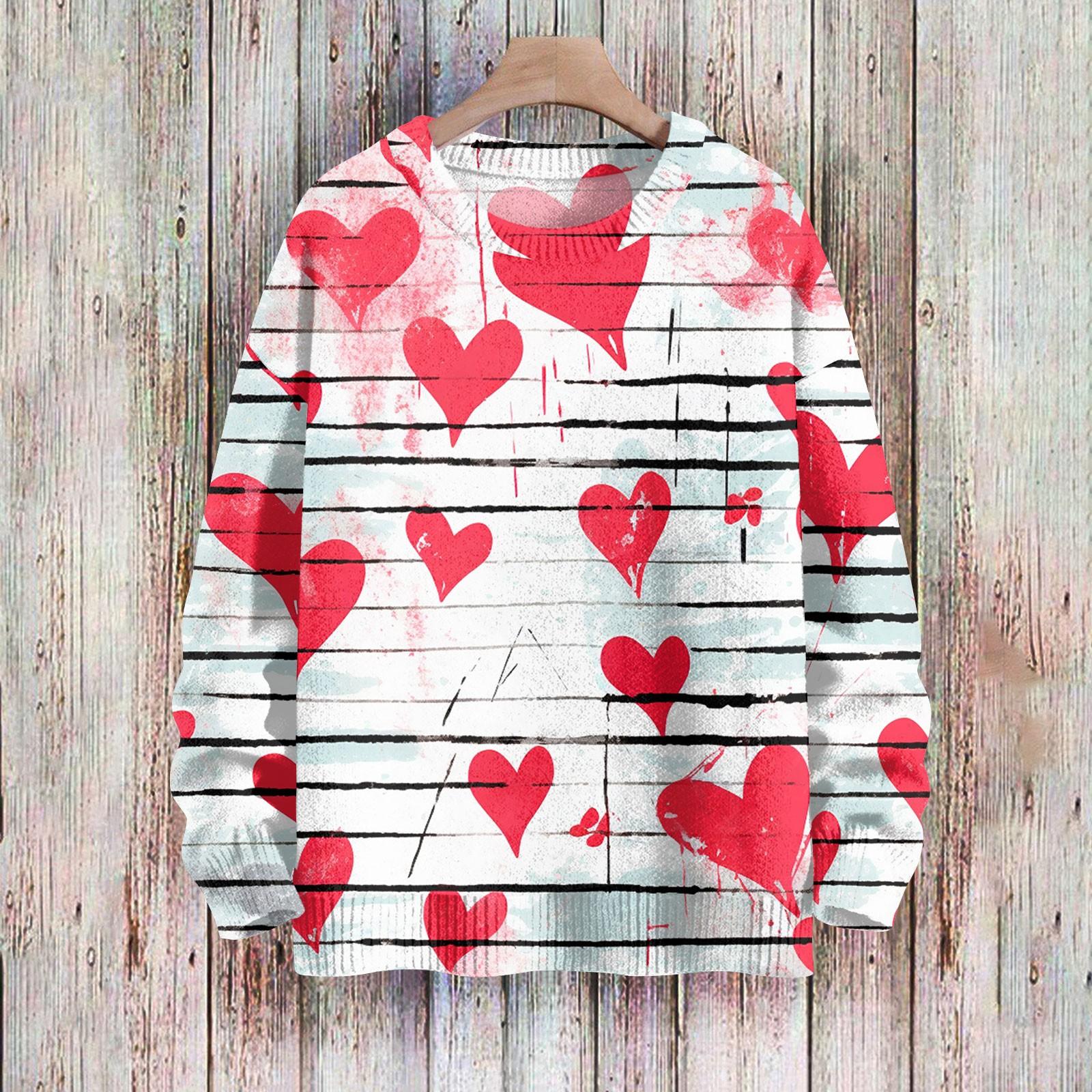 

С Днем святого Валентина, толстовки для женщин, вязаный свитер, симпатичная рубашка, осенний свитер с круглым вырезом, топы XL арбуз красный