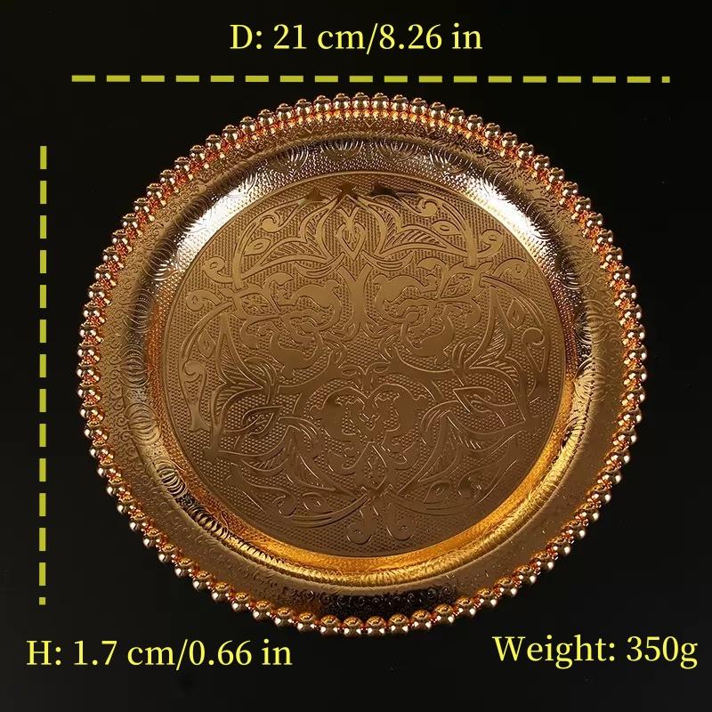 

European Fruit Tray, Alloy Household Metal Round Shape High-Grade Relief Plate,Gold Snack Plate Home Table Decoration
