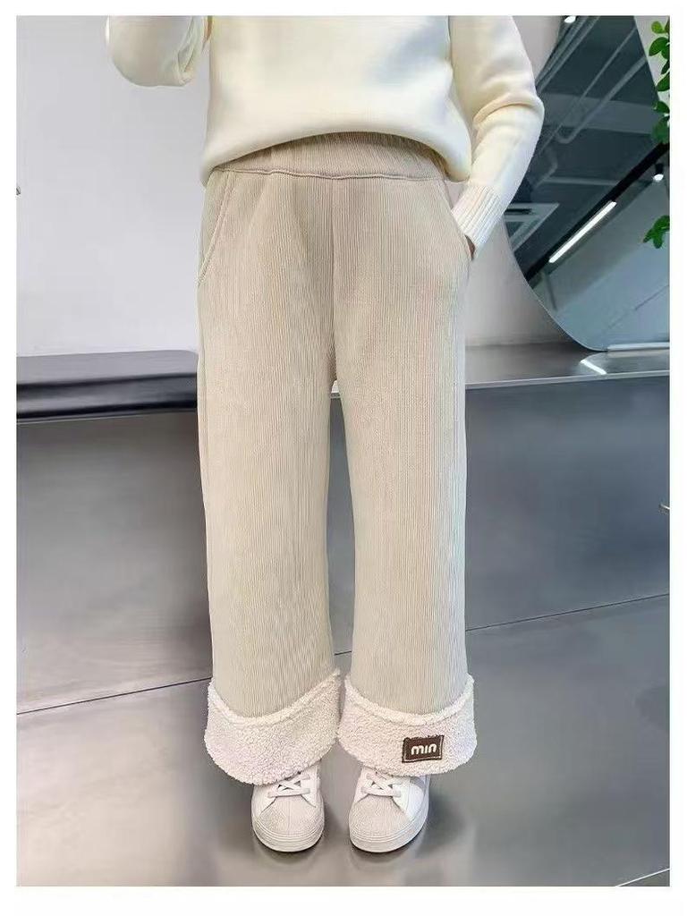 Girls' Warm Lambswool Wide-Leg Winter Pants