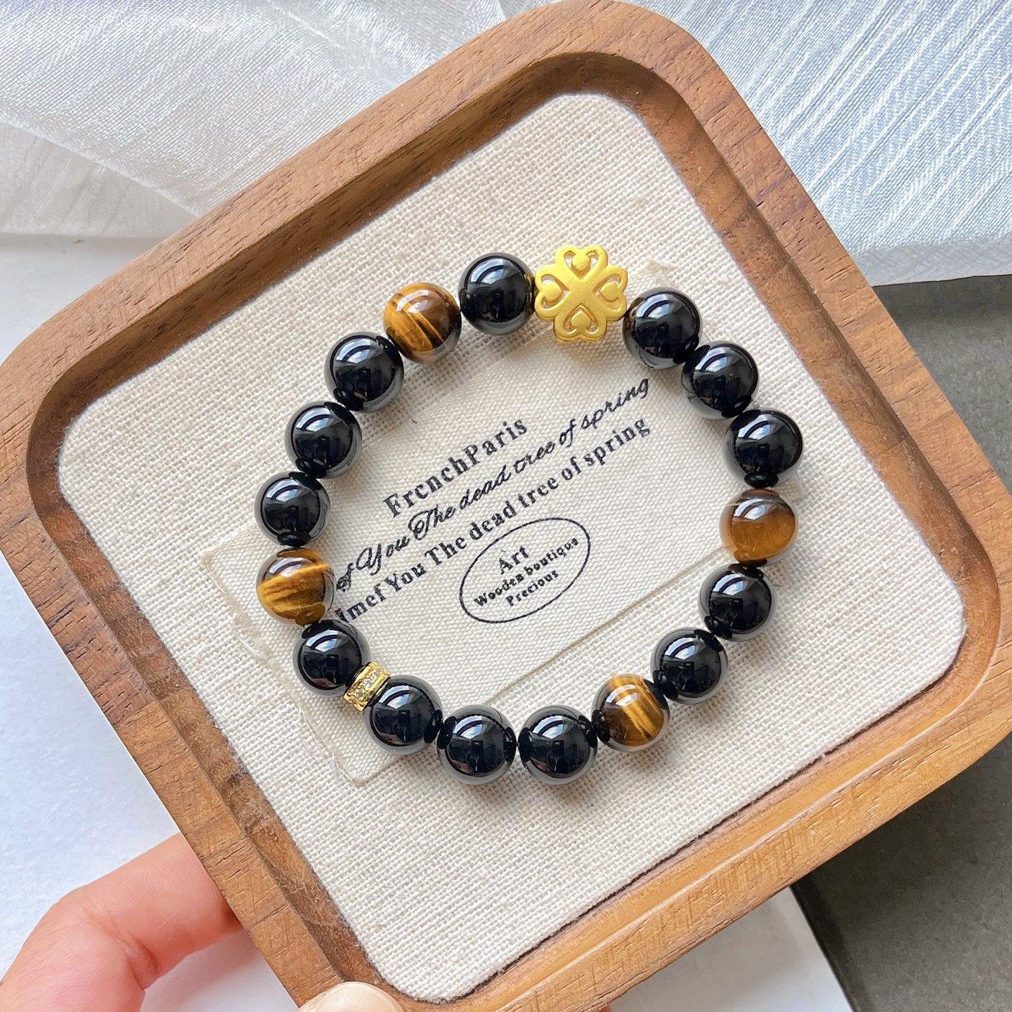 

10Mm Maillard Style Natural Boutique Tiger s Eye Black Agate Bracelet Bracelet