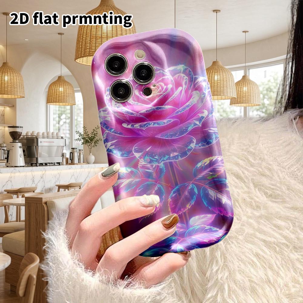 Phone Case: 2D Flat Design Suitable for iPhone 18 17 16 15 14 13Pro Protective Case, Couple Style, Glowing Pink Rose, Christmas and Halloween Gift