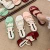 One-word sandals women's models 2025 summer new thick heels with skirts French bows and high-heeled cool slippers