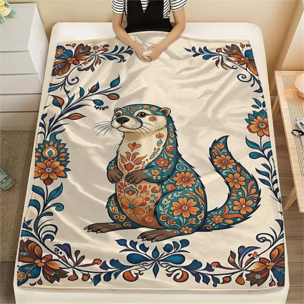 1PC Retro animals Print Flannel Blanket, High quality Comfortable for All Seasons, Home Decor, Warmth and Comfort