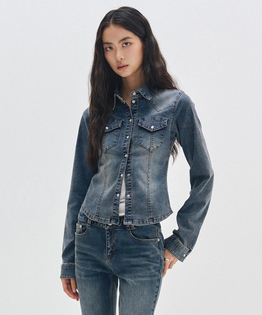 Deketeuumeon Western Slim Denim Shirts Dcwsh003Blue
