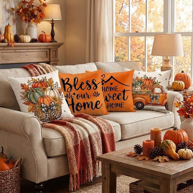 Fall Thanksgiving Throw Pillow Set Without Core for Home Sofa Decoration