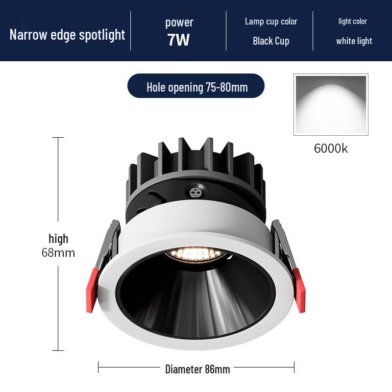 

Anti-Glare Recessed Ceiling Spotlight, 75mm, for Home & Hotel, Commercial Wall Washer, Cylinder Design 7W