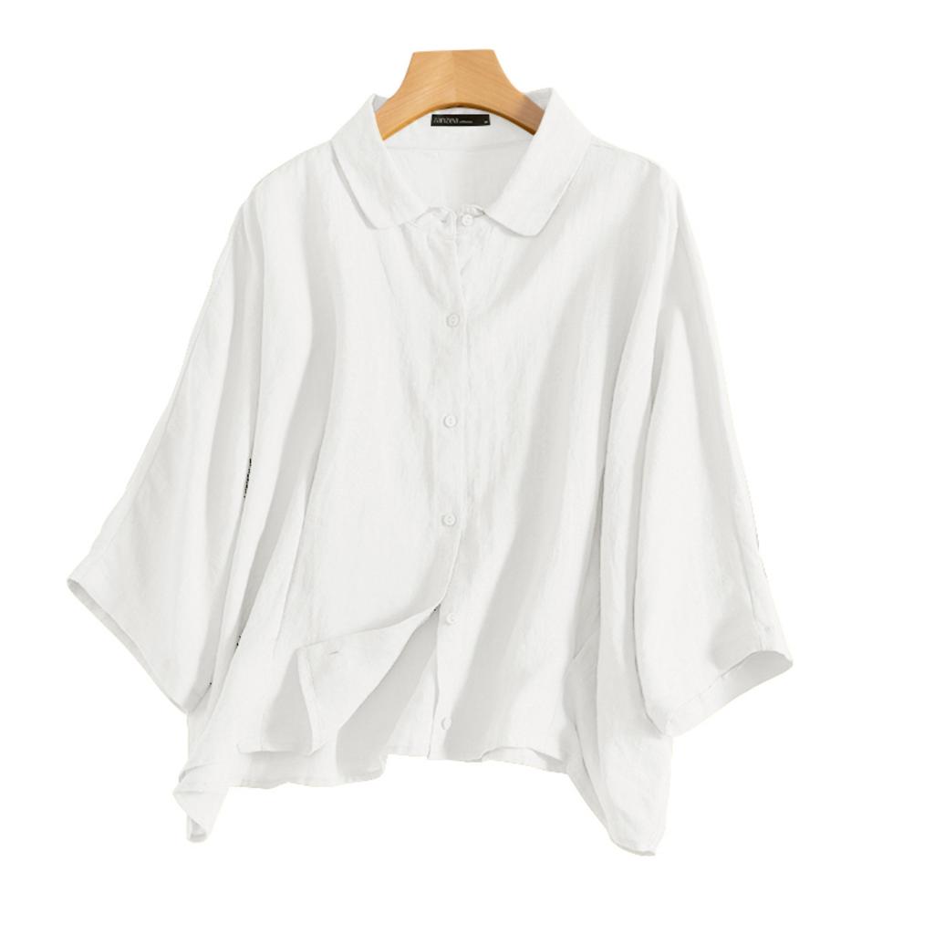 Summer Fashion Lapel Neck Shirt Women Elegant 3/4 Sleeve Blouse Work Buttons Down Tops Tunic Female Casual Loose Blusas