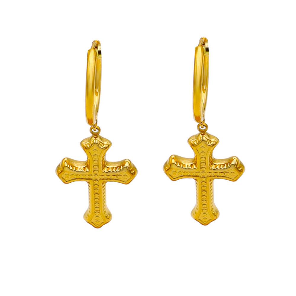 Vintage Cross Pendant Earrings Premium Sense 18K Simple Women'S Titanium Steel Earrings