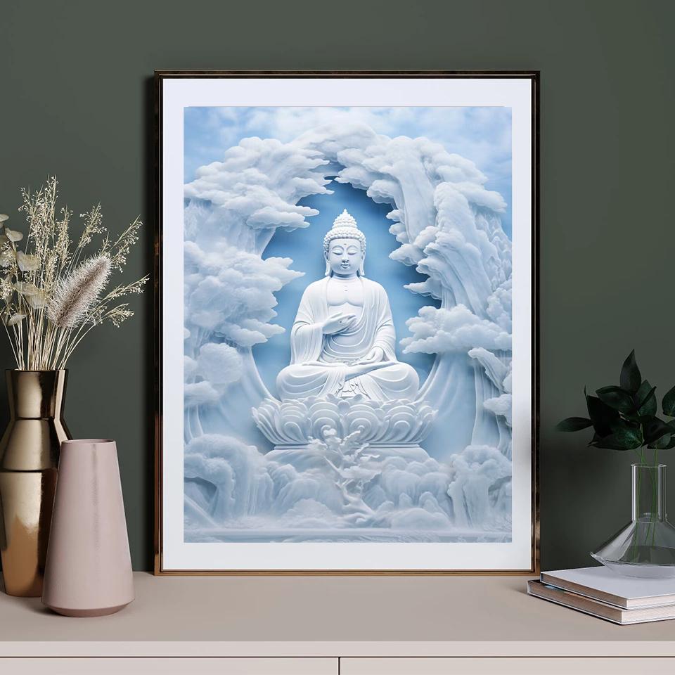 Farget Buddha-statue gjør-det-selv diamantmaleri broderi hel firkantet/rund diamant 5d korsbroderi mosaikk buddhistisk unnfangelse