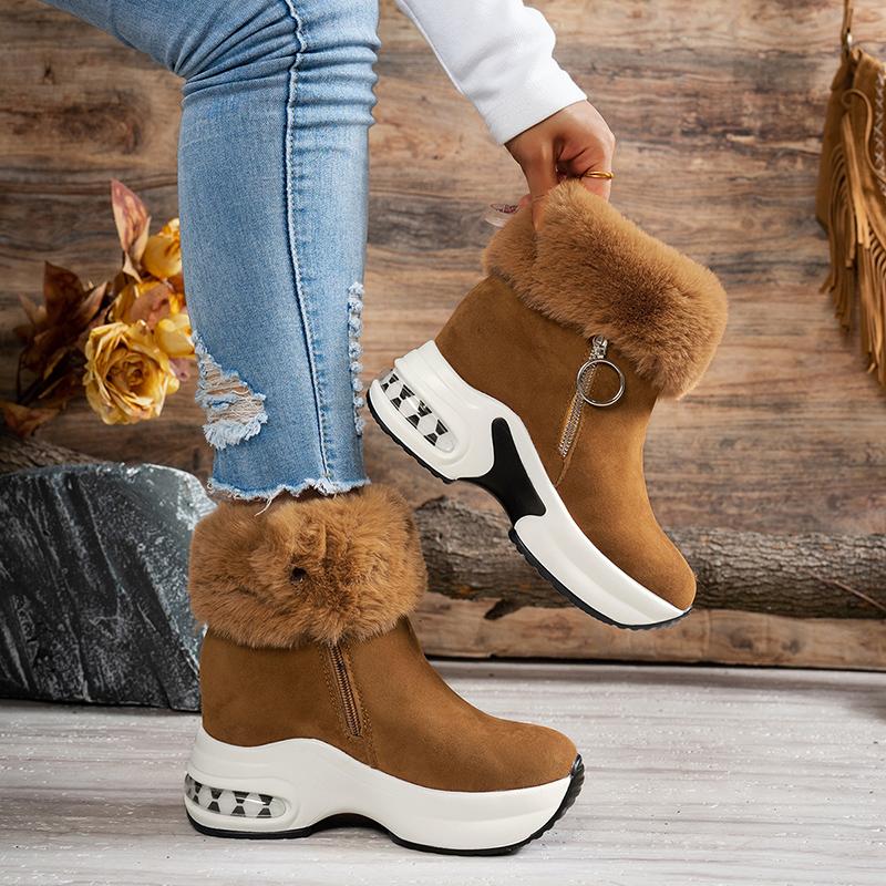 Faux Fur Non-Slip Snow Boots Women Winter Chunky Platform Plush Ankle Boots Woman Air Cushion Thick Bottom Warm Cotton Shoes