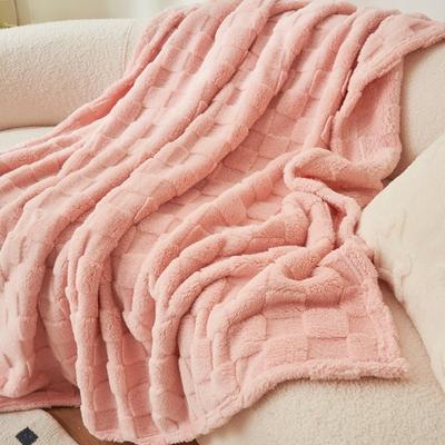 Travel Blanket Thick Warm Fleece Blanket Plush Soft Solid Color Warm Blanket Comfortable Square Texture Sofa Blanket Travel Use