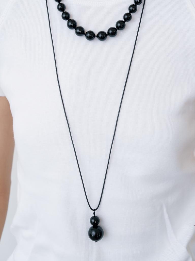 Love Me Monster Two Ball Onyx Long Strap Necklace (L261Mnk180)