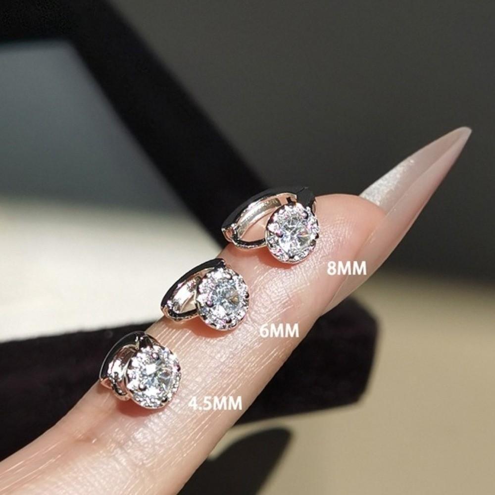 Adjustable Zircon Hoop Earrings Round Jewelry New Piercing Shiny Ear Buckles  Banquet