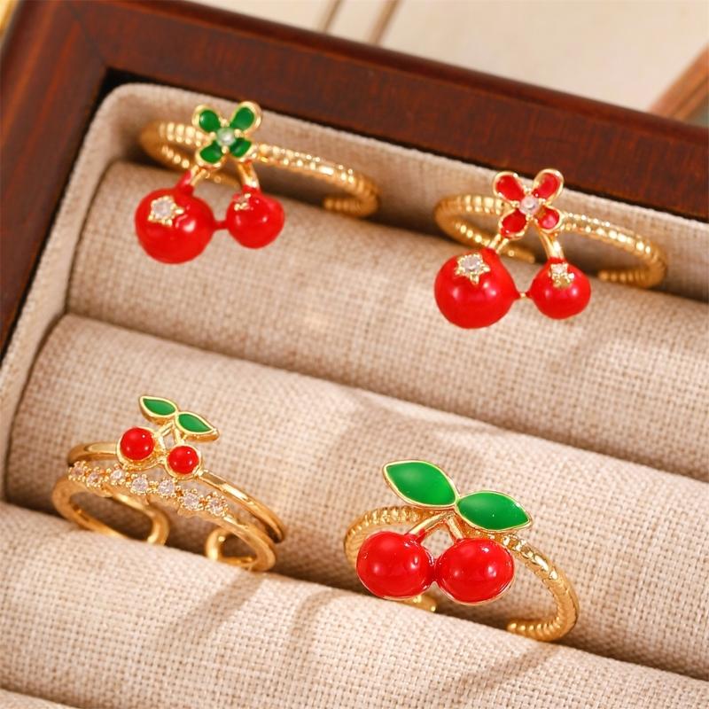 Elegant Cherry Rings Fashionable Rings Adjustable Open Rings Copper Texture Suitable for Dates Parties and Daily Outfits