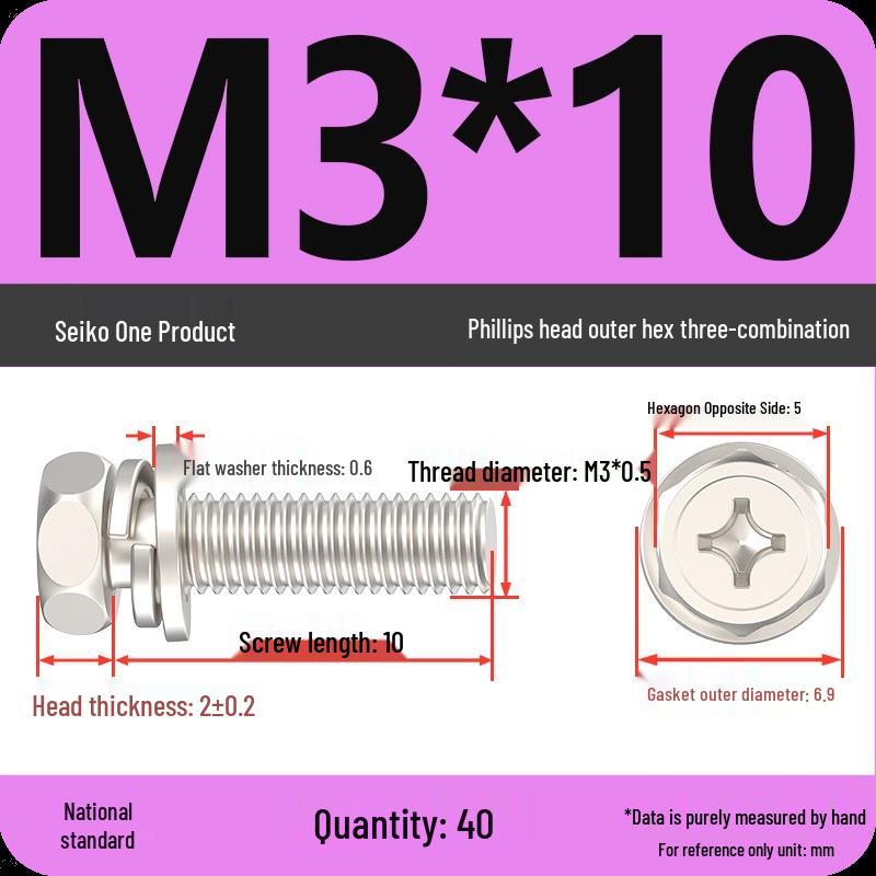 Concave Head Hexagon Combination Bolt Set with Spring Washer and Gasket - 3 Pieces