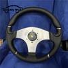 M 14inch Classic Silver Bracket Leather Steering Wheel Racing 350mm Car Sport