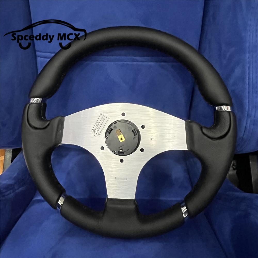 M 14inch Classic Silver Bracket Leather Steering Wheel Racing 350mm Car Sport
