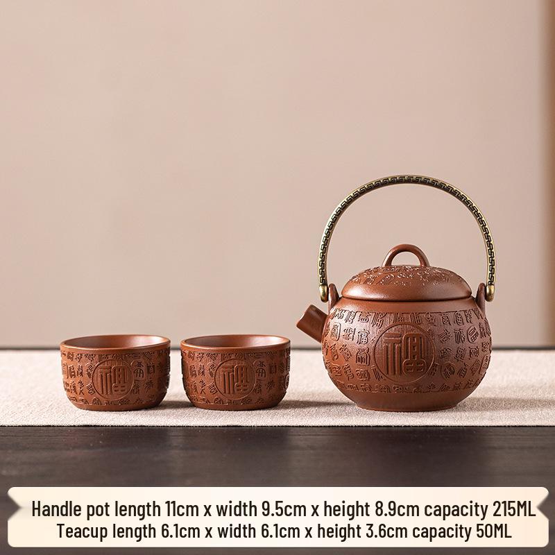 Original Purple Clay Anti-Scald Kung Fu Teapot with Ceramic Handle - Chinese Style Gift Box