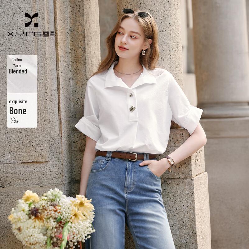 Women s French Style Loose Fit Short Sleeve Shirt M
