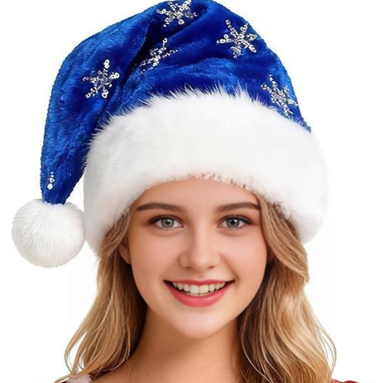 Decorative Sequin Christmas Hats Santa Hat with Red Sequin, Plush Velvet Party for Holiday Favors Adults, Festive Costume Accessory Xmas New Year Gift
