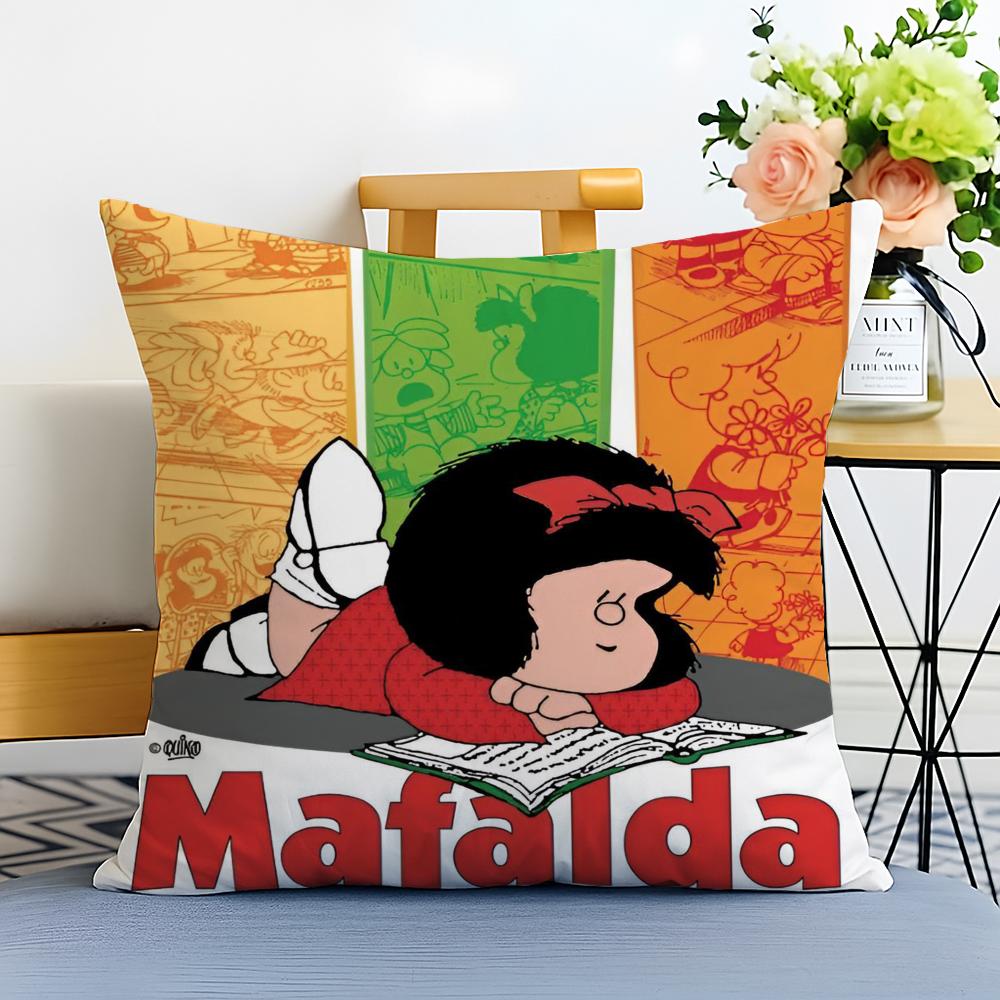 Cartoon Mafaldas Cushion Cover Washable Linen comfort Soft for Sofa Bed Cozy Home Room Decor