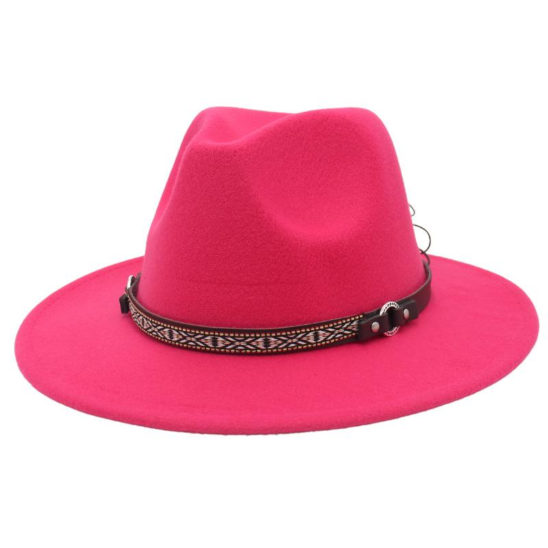 

Ethnic Style Felt Hat Top Hat Big Edge Woolen Hat Men S And Women S Hats Prairie Ball Jazz Hat L（58-60cm） Яскраво-рожевий