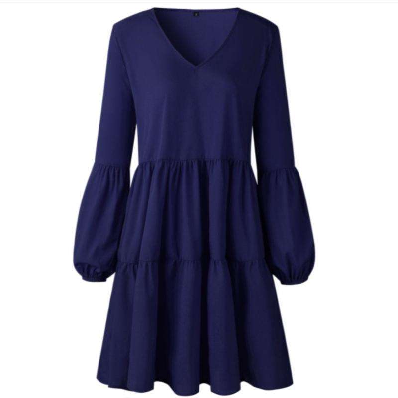 

Модное сексуальное повседневное платье с V-образным вырезом и длинным рукавом, женское элегантное облегающее свободное летнее платье, женская одежда, однотонное винтажное платье для отпуска, новое 26504 M темно-синий