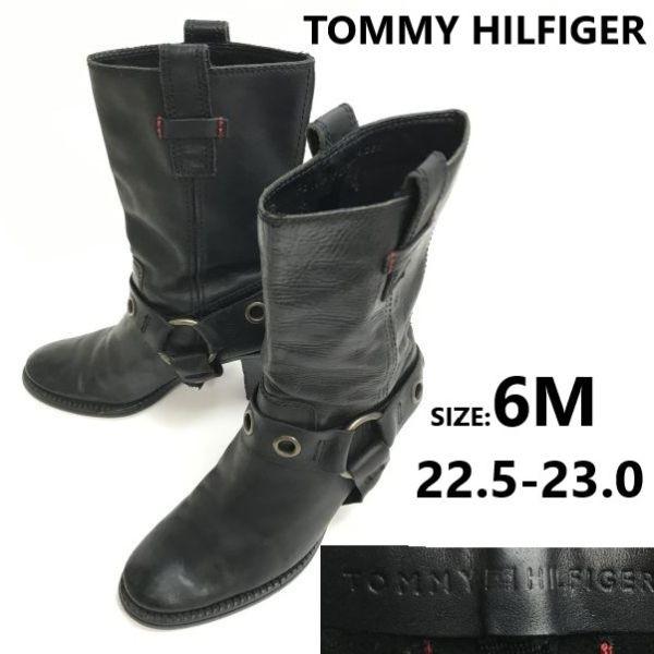 

TOMMY HILFIGER Genuine Leather Engineer Harness Boots Size 6M 22.5 23.0 Black(USED)