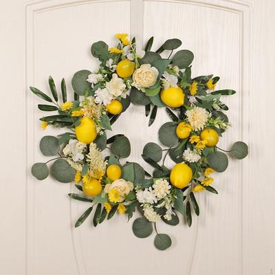 Artificial Lemon Flower Wreath Rattan Rings Decoration Simulation Floral Garland for Window