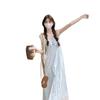 Women's Seaside Striped Camisole Dress - French Style Summer 2026, Loose Fit, Petite Long Dress