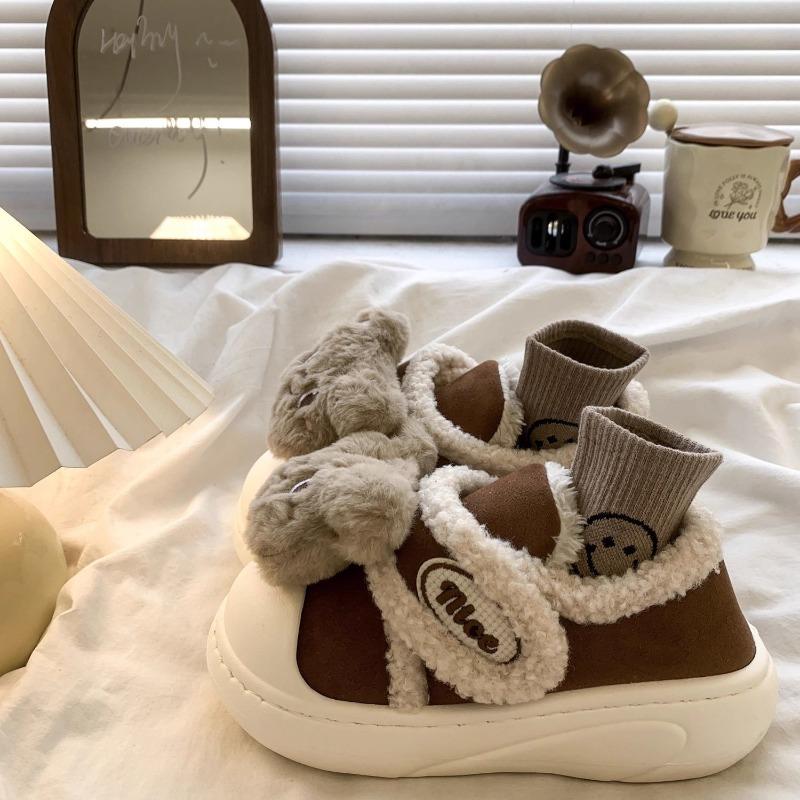 Cartoon Velcro Cotton Shoes Women's Autumn and Winter New Cute Bear Thick-soled Velvet Warm Versatile Snow Boots