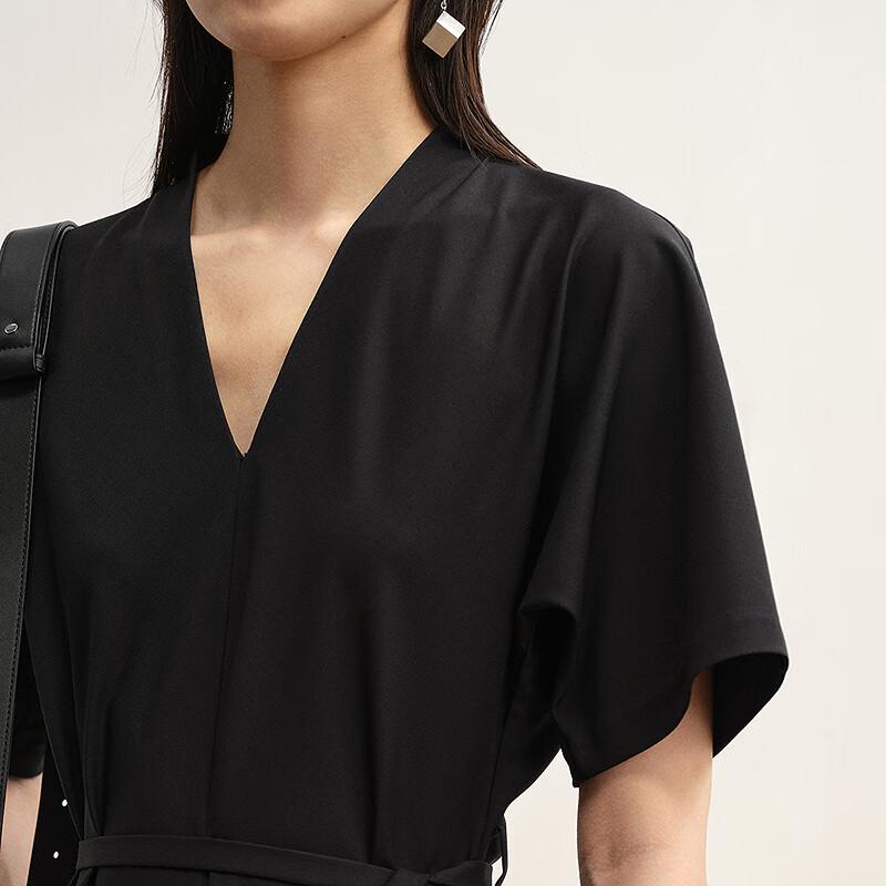 Women's Wool Blend Short Sleeve V-Neck A-Line Dress
