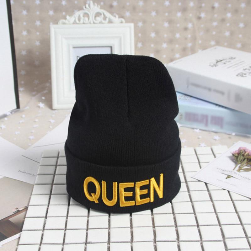 Зимние теплые шапки вязаные шапки с принтом King Queen и вышивкой для мужчин и женщин