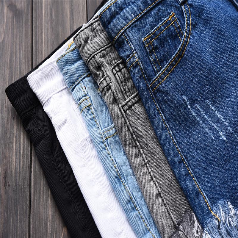 Summer Ripped Raw Edge Denim Shorts Women's Large Size High Waist Wide Leg Shorts