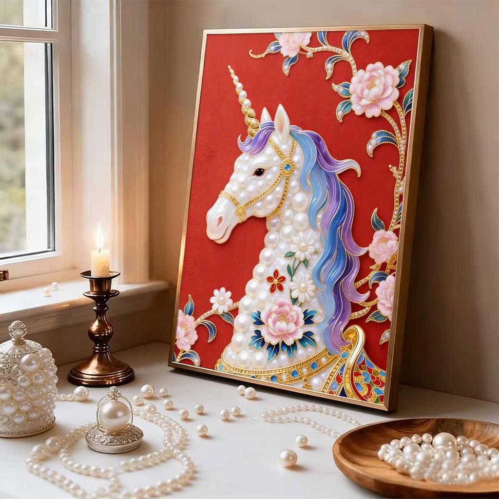 DIY Pearl Painting Set White Horse Pattern Home Decoration Handmade Sticky Diamond Creative Canvas Pearl Art Painting Crafts Perfect Gift